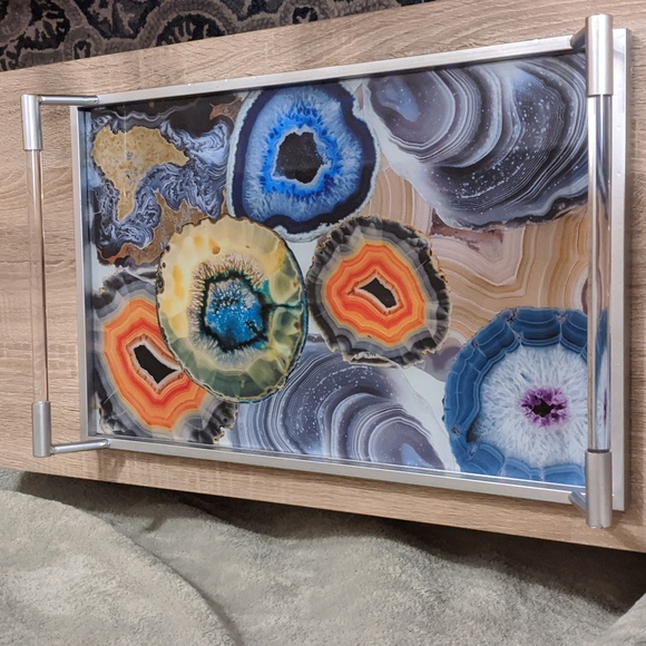 Tray Geode Art Print Metal Framed Image Acrylic Table Serve Modern Bar Cart - Picture 4 of 4